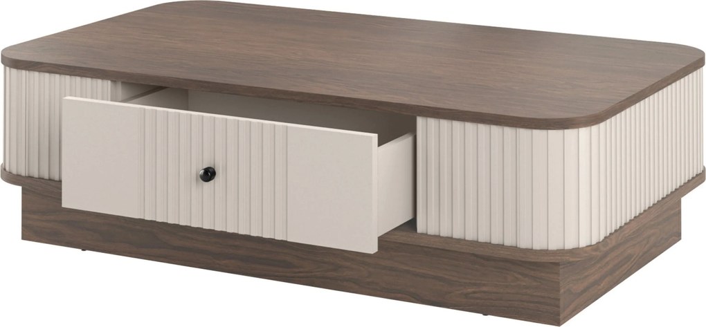 Măsuță de cafea Vesper 103x60 cm cu sertar și mâner negru - culoare cașmir / nuc