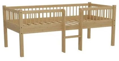 Pat Semi-Înălțat (Mid-Sleeper) cu Scară Forrest Oak pentru Camera Copii, 90x200 cm, din Lemn Masiv de Stejar, Natur – Vipack