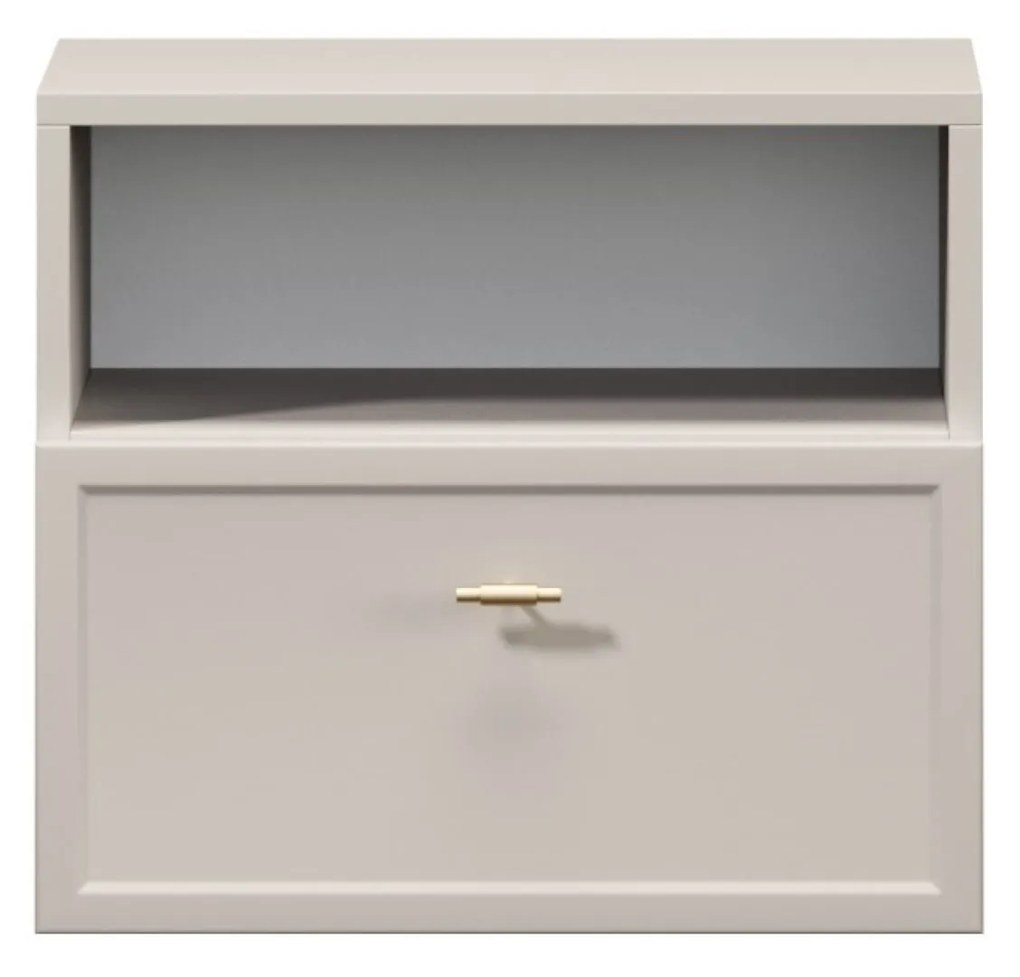 Noptieră suspendatăă cu sertar Lorini 45 cm - cashmere / mâner auriu T-bar