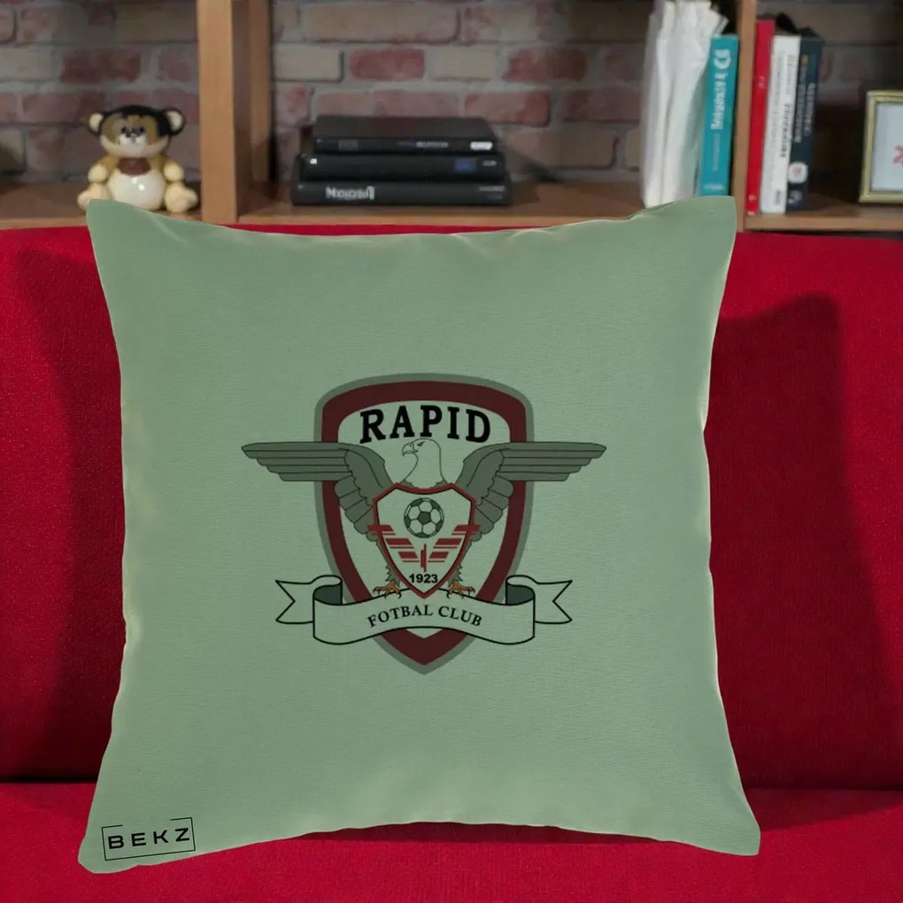 Perna Personalizata Rapid Fotbal Club 1923, 40x40 cm, Verde, Husa Detasabila, Perna Inclusa, BEKZ®