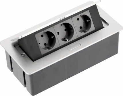 Priză încorporabilă în blat Soft GTV, 3 prize Schuko, aluminiu, 250 x 130 mm Aluminiu, Aluminiu/Plastic, L:250 mm; l:130 mm; H:73 mm