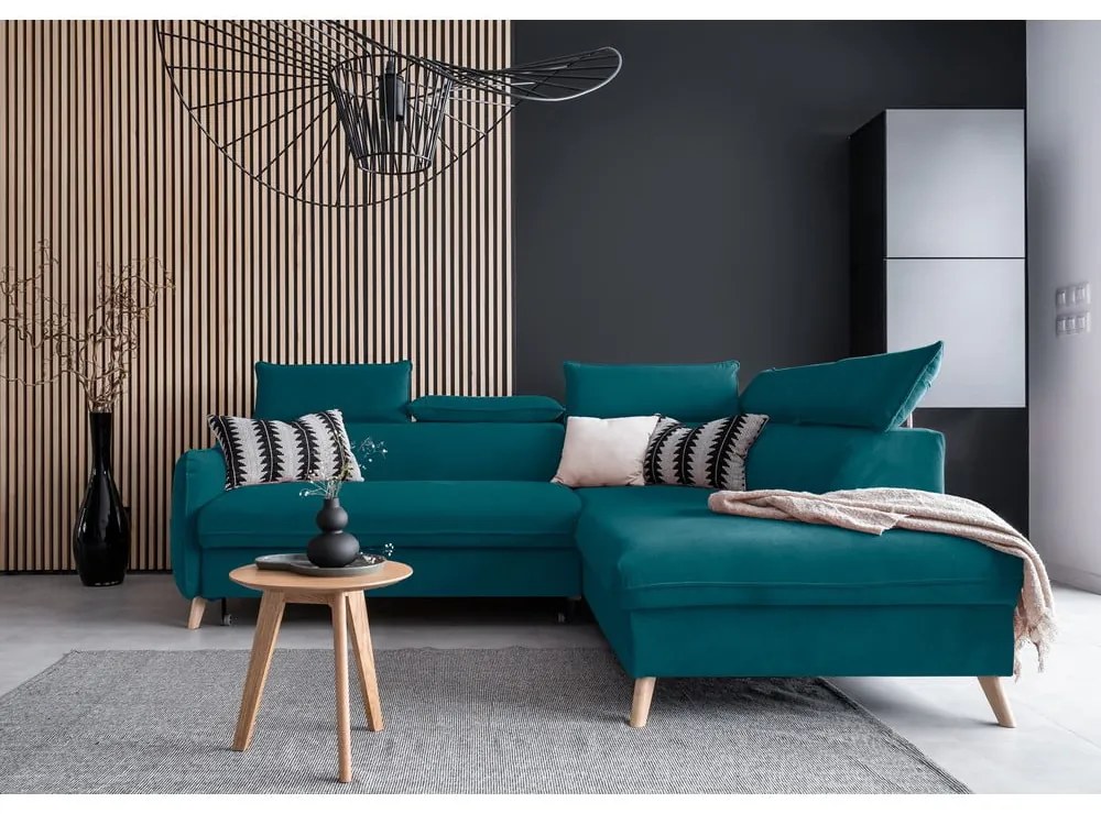 Colțar turcoaz extensibil cu tapițerie din catifea (cu colț pe partea dreaptă) Sweet Harmony – Miuform