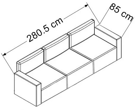 Canapea fara spatar cu 3 locuri - ROYAL TRIPLE SOFA (280.5), - compatibila pat rabatabil Royal (Culoare tapiterie stofa canapea: ketor 10 (Gri