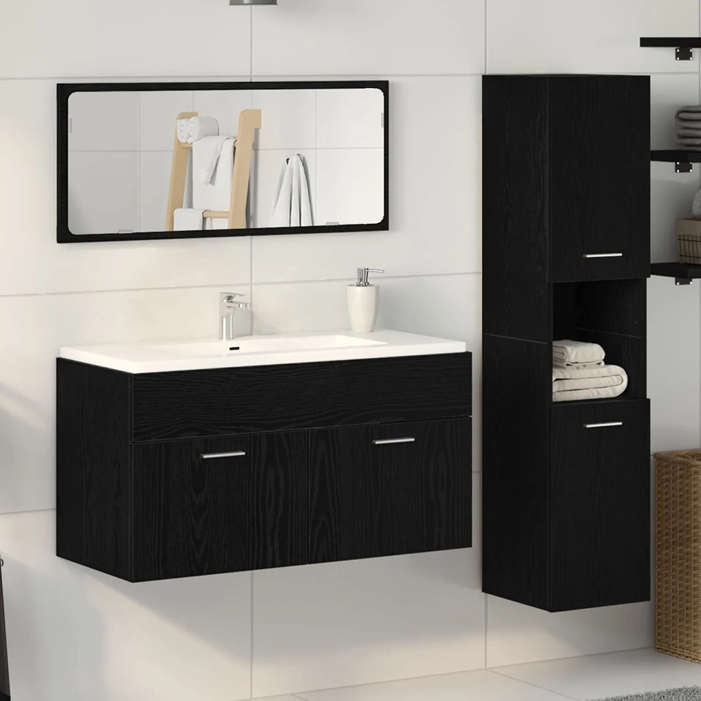 vidaXL Set mobilă baie 3 piese din stejar negru, lemn ingineresc
