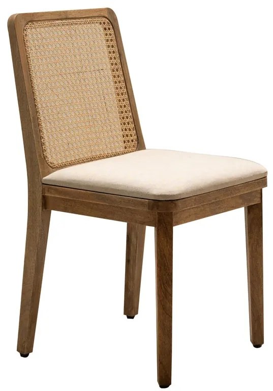Scaun dining bej din rattan si bumbac Pablo