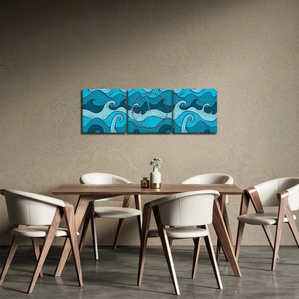 Tablou - Marea, abstracție (cu ceas) (90x30 cm)