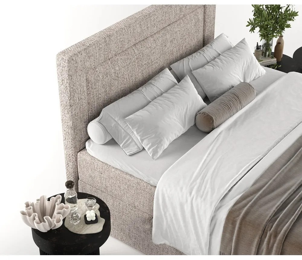 Pat boxspring maro deschis cu spațiu de depozitare 180x200 cm Imagine – Maison de Rêve