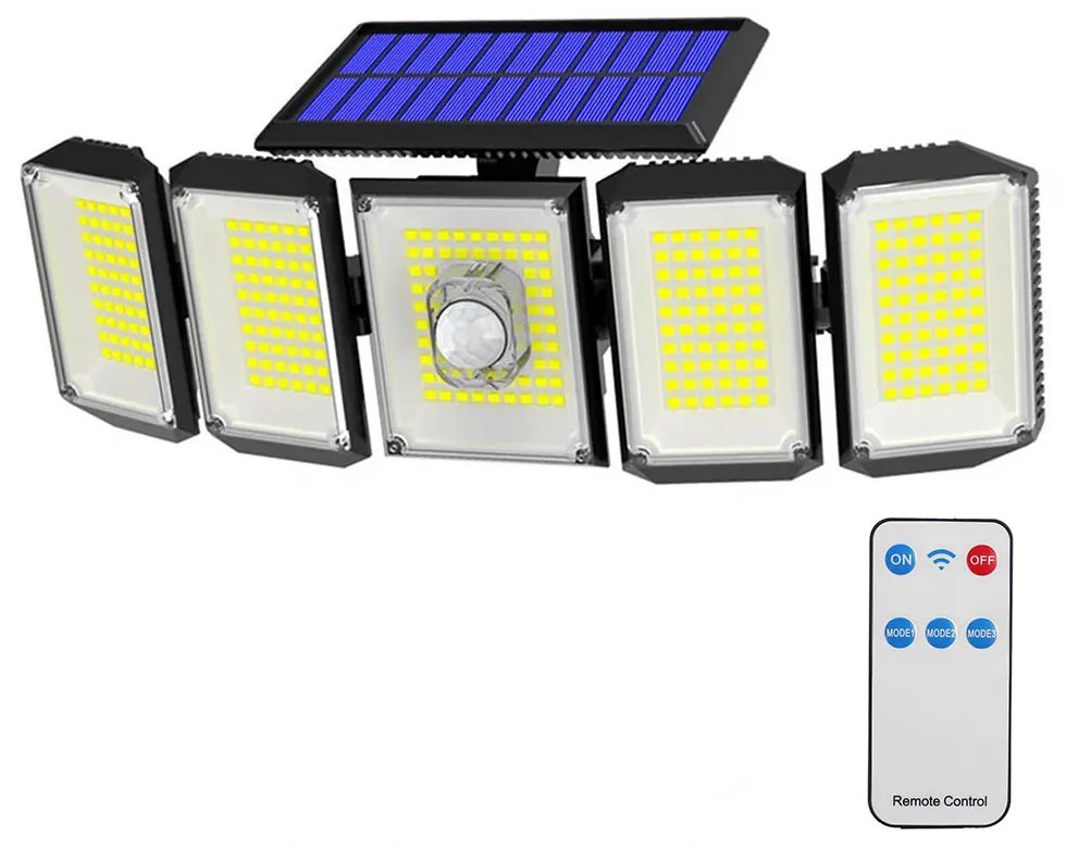 Lampa solara rotativa cu 5 panouri, 300 LED