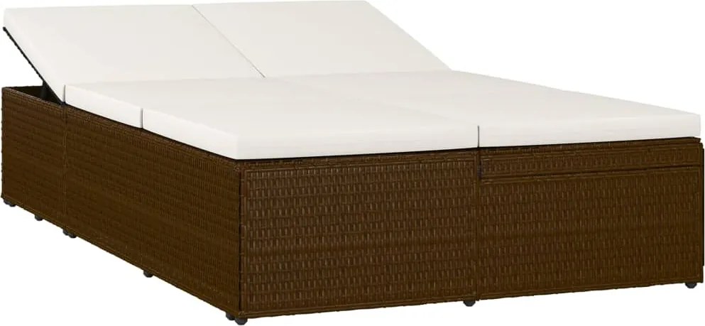 vidaXL Șezlong tip pat rabatabil cu pernă, maro, poliratan