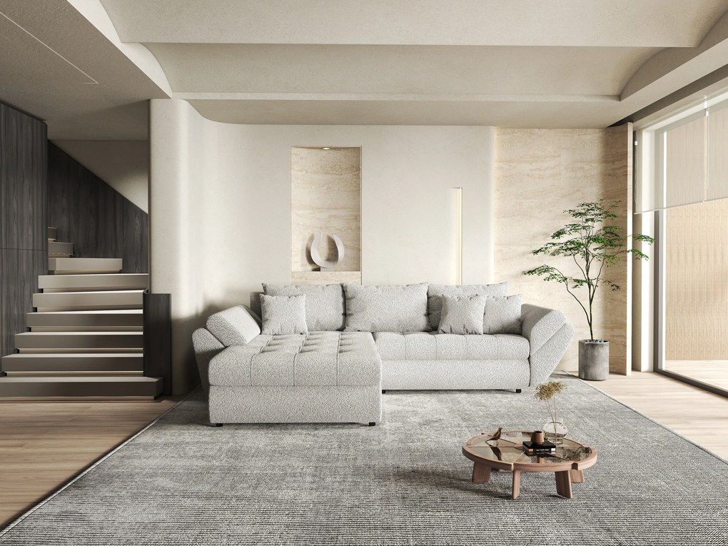 Colțar extensibil dumonde cu ladă de depozitare si sezut confortabil din spuma high-density, Loana Euphoria Dove 270x185 cm