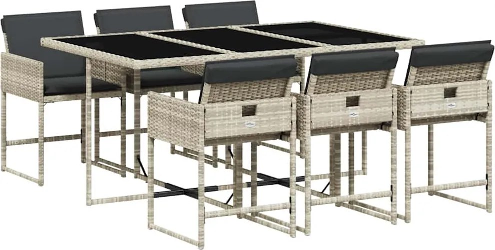 vidaXL Set mobilier de grădină cu perne, 7 piese gri deschis poliratan