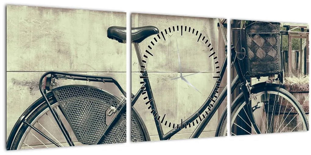 Tablou - Bicicleta de epocă cu flori (cu ceas) (90x30 cm)