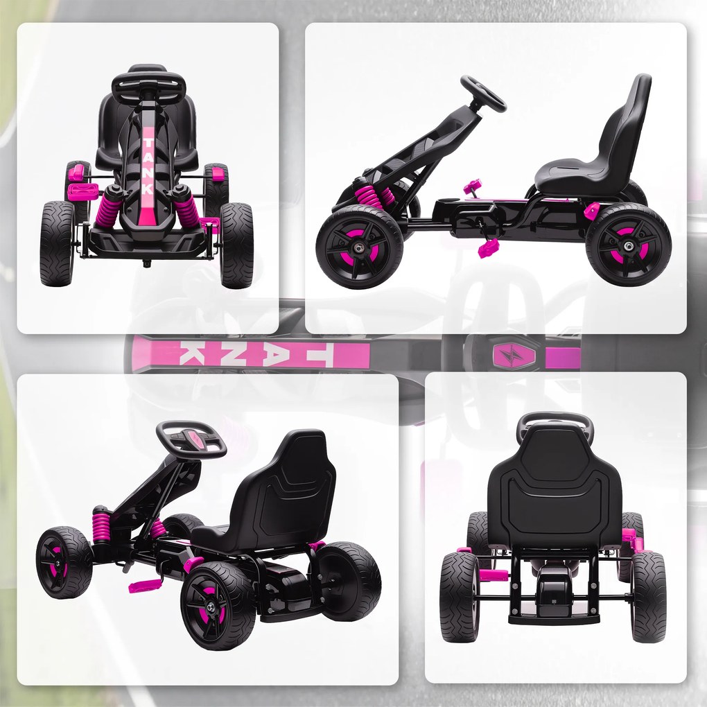 AIYAPLAY Kart cu pedale pentru copii, karting copii 3-6 ani cu ambreiaj automat, frână, roți EVA antiderapante, roz | Aosom Romania
