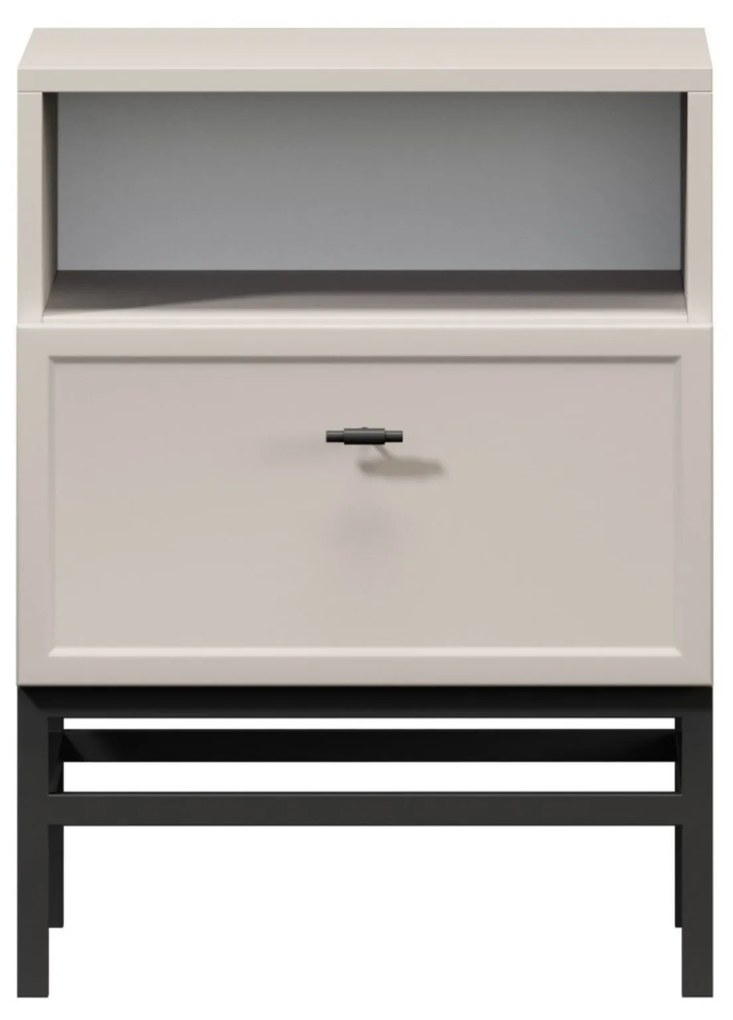 Noptieră cu sertar Lorini 45 cm - cashmere / mâner T-bar negru / cadru metalic