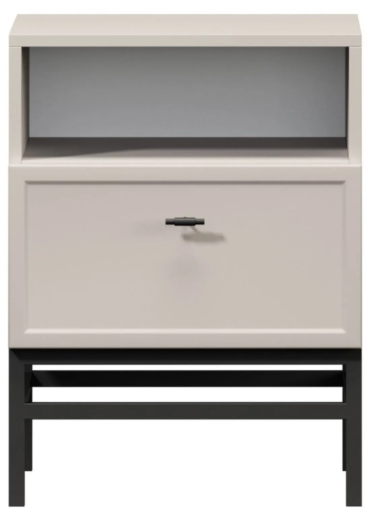 Noptieră cu sertar Lorini 45 cm - cașmir / mânere negre T-bar / cadru
