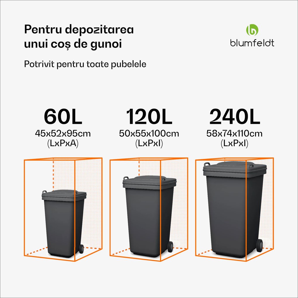 Blumfeldt BinSafe, coș de gunoi, 1 coș de gunoi, 240 l, cu încuietoare, din oțel galvanizat rezistent la intemperii