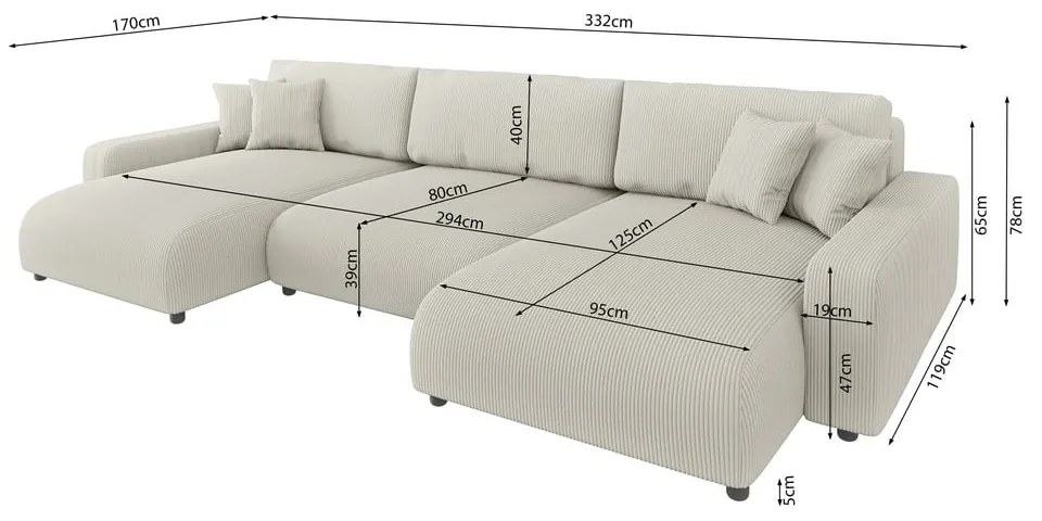 Colțar crem extensibil, cu spațiu de depozitare, cu tapițerie din catifea reiată Sara – Ropez