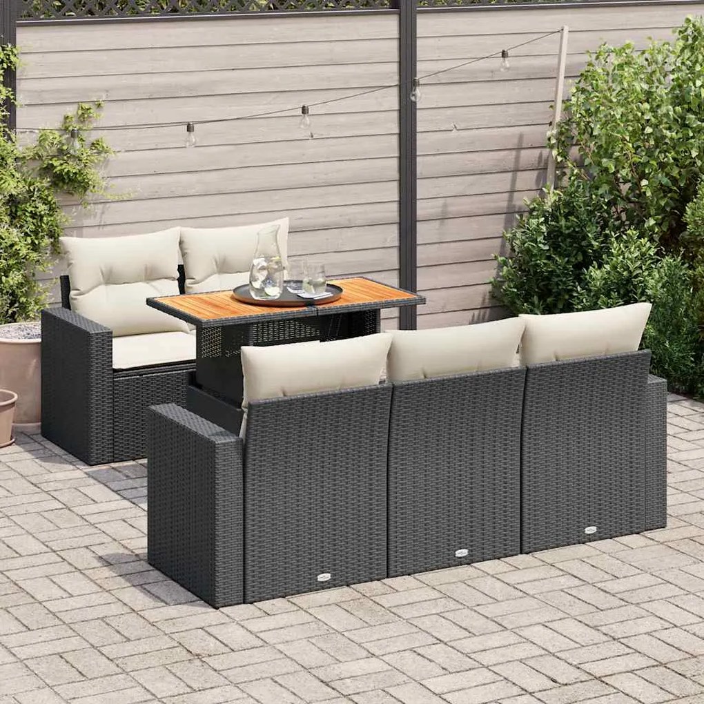 vidaXL Set mobilier de grădină cu perne, 6 piese, negru, poliratan