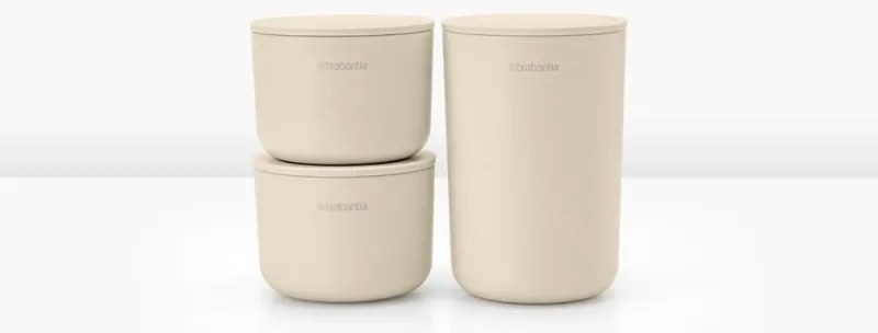 Set 3 recipiente depozitare Brabantia ReNew 1006269, 3 cutii, Fund moale anti-alunecare, Bej