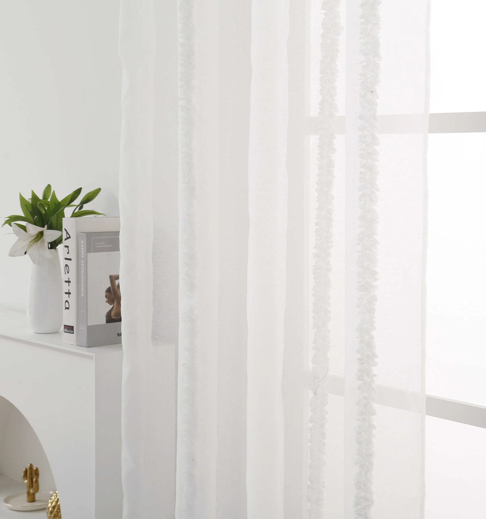Draperie alba TASMA cu model 140x250 cm Agatat: Inele metalice