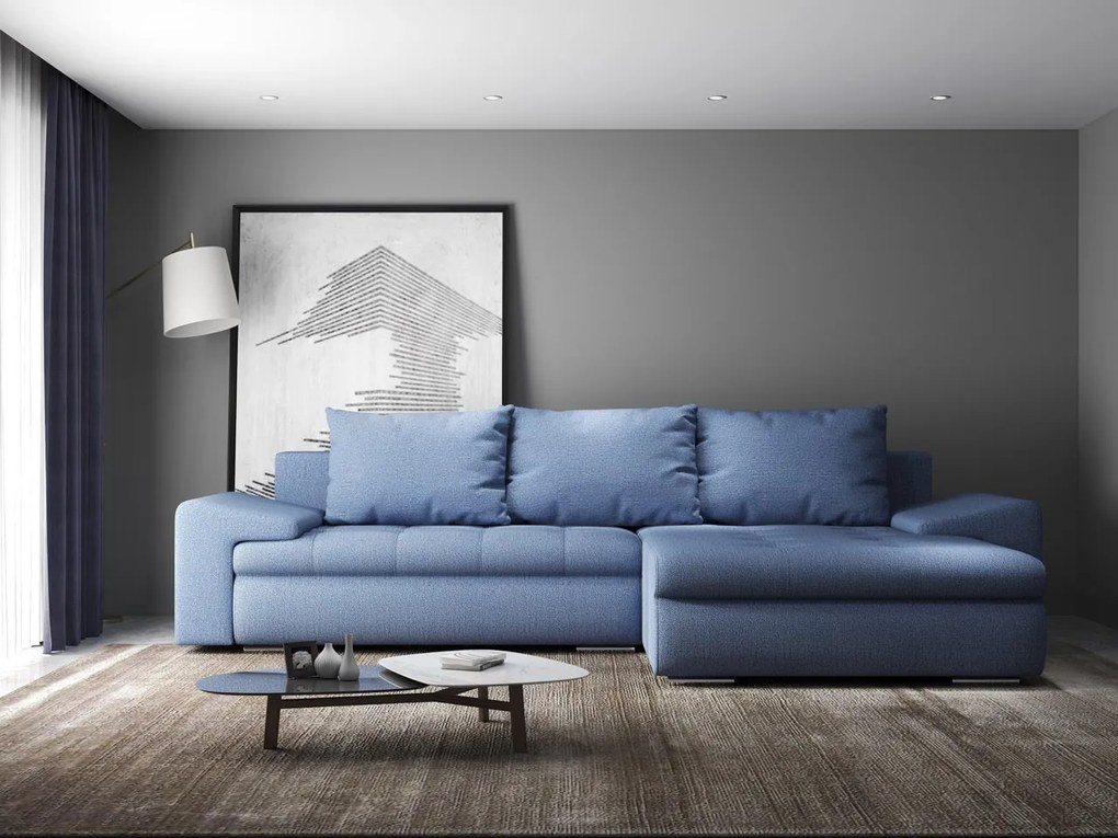 Colțar extensibil dumonde cu ladă de depozitare si sezut confortabil din spuma high-density, Leonardo Enjoy Albastru 260x185 cm II