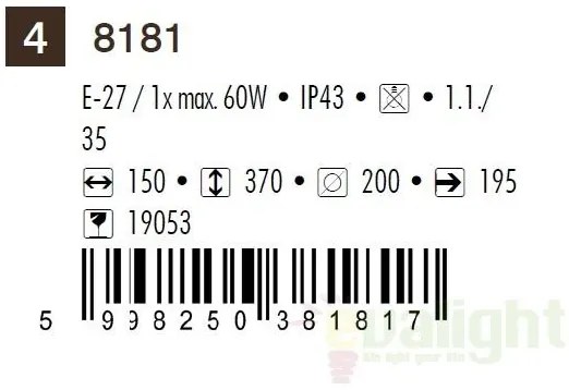 Aplica de perete exterior IP43, down light, auriu antic, sticla Tiffany, Monaco 8181 RX