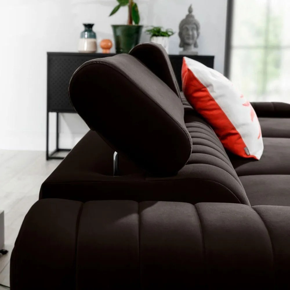 Colțar maro închis extensibil/cu spațiu de depozitare cu tapițerie din catifea (cu colț pe partea dreaptă/cu șezlong) Grayson – ELTAP