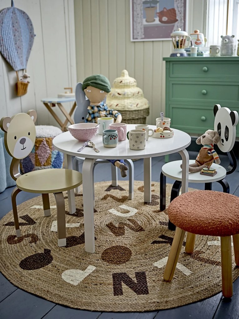 Covor rotund pentru copii din iută, maro, cu litere imprimate, 130 cm, „Dinne"