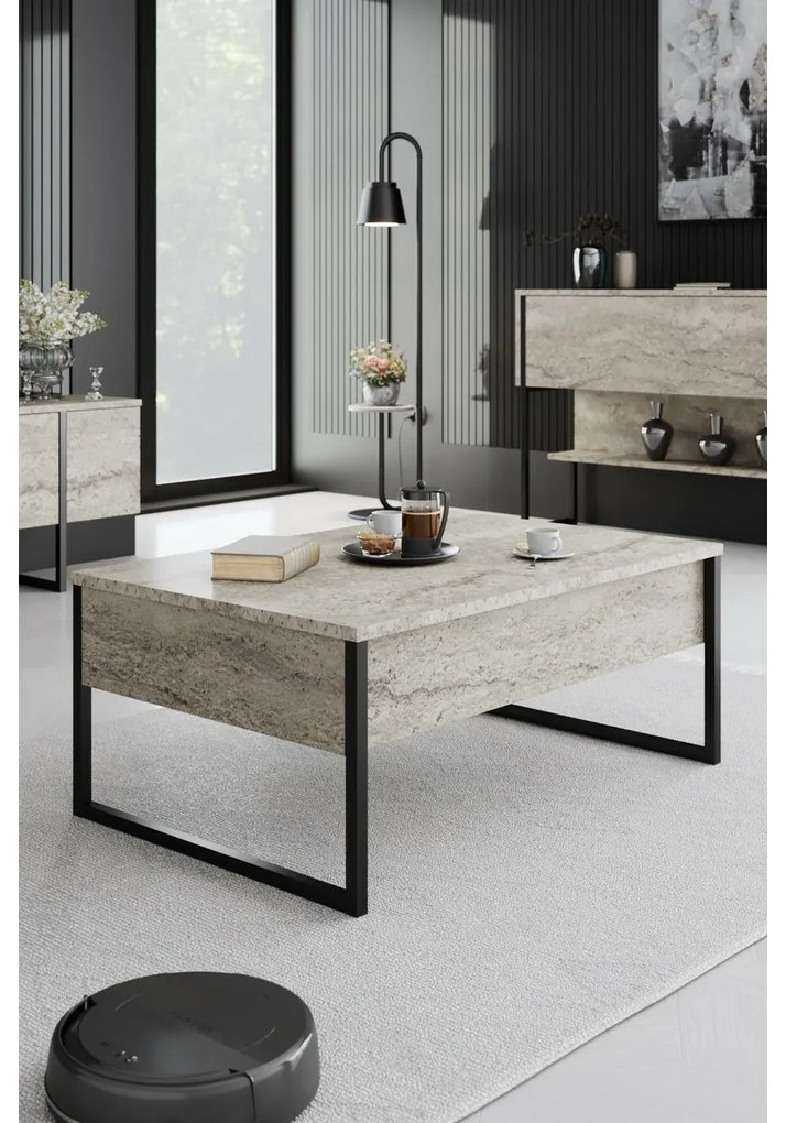 Măsuță de conferință Luxe Travertine și Negru