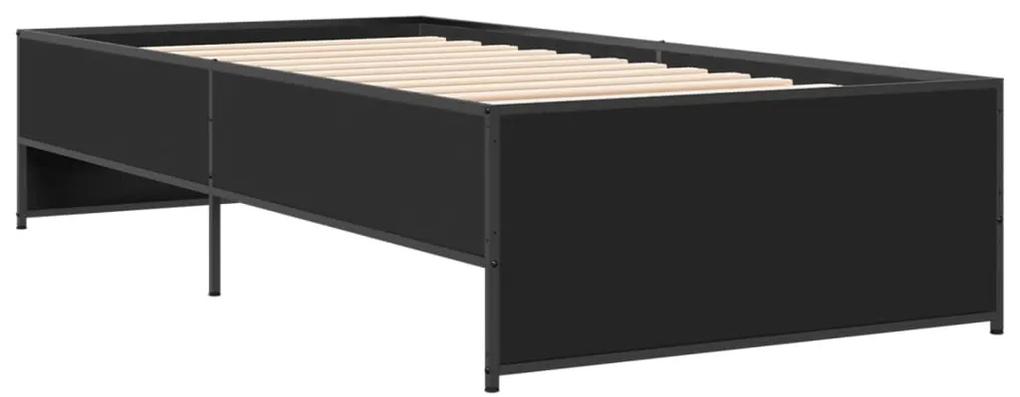 845246 vidaXL Cadru de pat, negru, 90x190 cm, lemn prelucrat și metal
