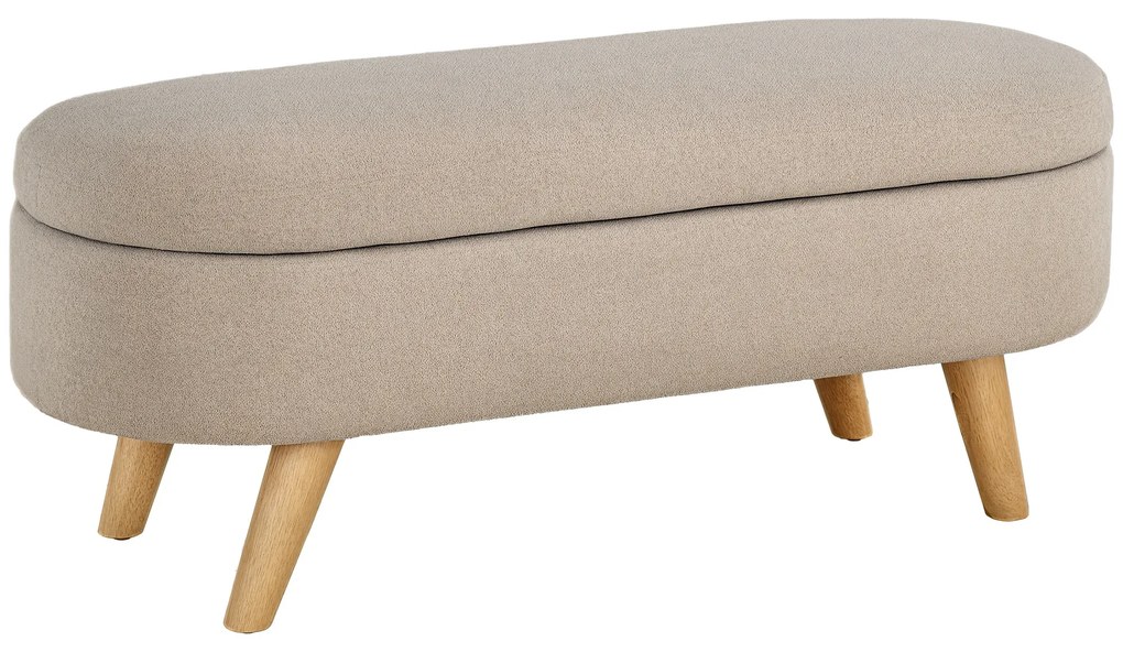 HOMCOM Bancă cu Spațiu de Depozitare Ascuns, Bancă Tapițată cu Picioare din Lemn și Poliester, 110x40x43 cm, Bej | Aosom Romania