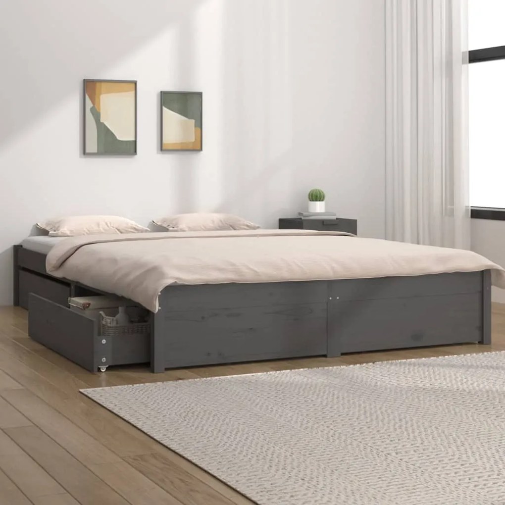 3103535 vidaXL Cadru de pat cu sertare, gri, 200x200 cm