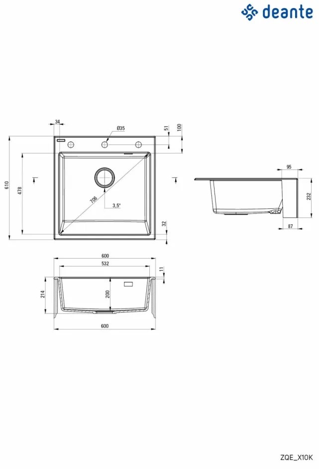 Chiuveta bucatarie farmhouse antracit mat, material compozit, Eridan Deante Antracit mat