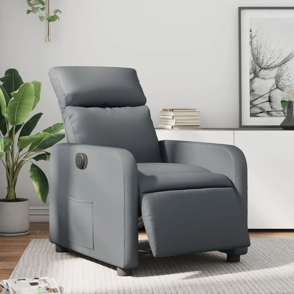 vidaXL Fotoliu rabatabil electric, gri, piele ecologică