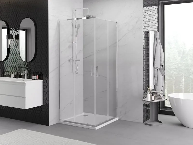 Mexen Exo cabină de duș pătrată glisantă 90 x 90 cm, transparent, crom - 8111-090-090-01-00