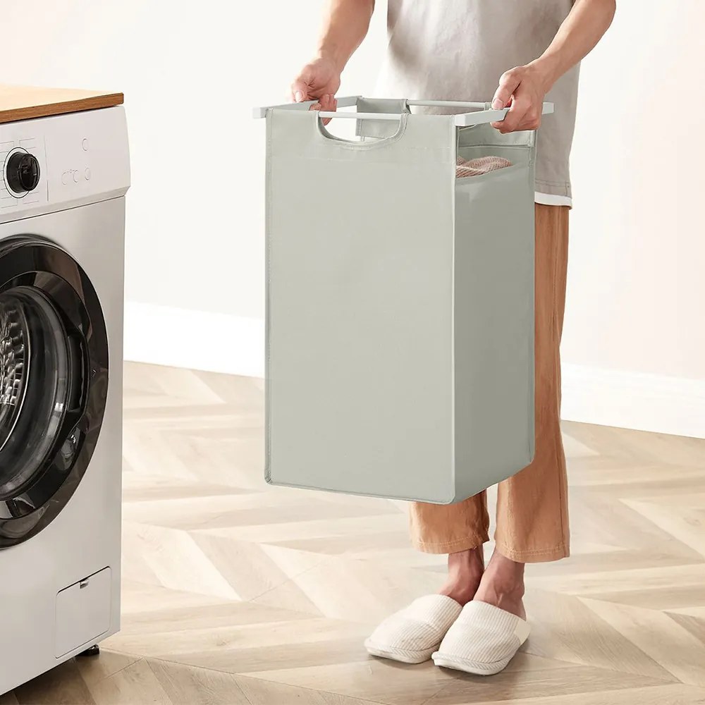 Coș de rufe cu 3 compartimente, alb murdar