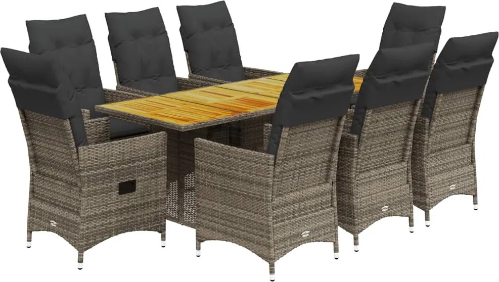 vidaXL Set mobilier grădină cu perne, 9 piese, gri, poliratan