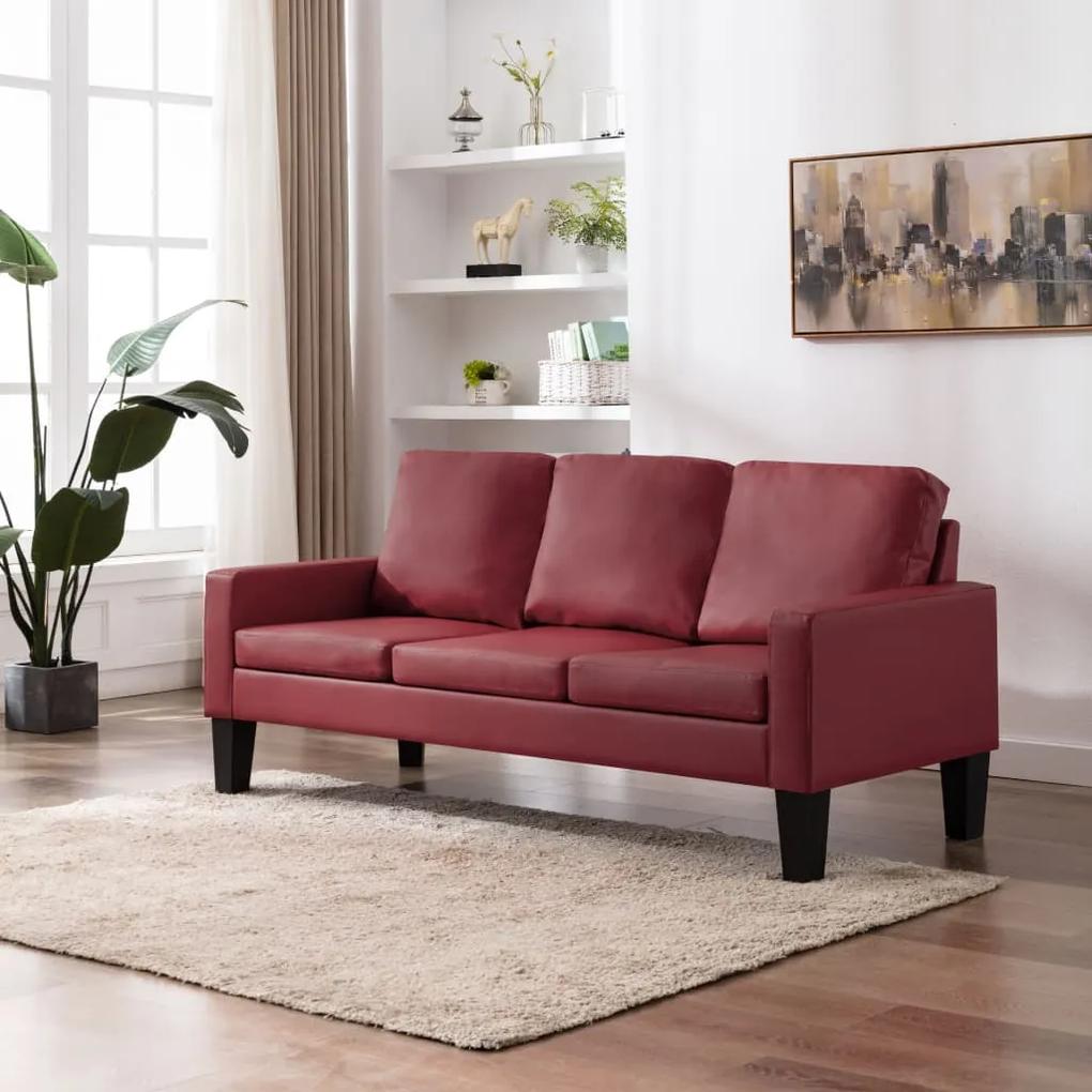 Canapea cu 3 locuri, roșu vin, piele ecologică