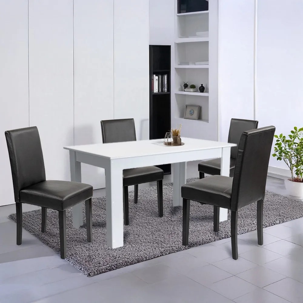 Set de masă Leon 4+1 alb-negru