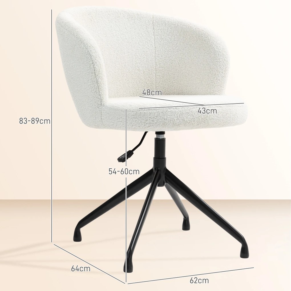 HOMCOM Fotoliu de birou ergonomic siège pivotant înălțime reglabilă capacitate 120 kg acoperire din țesătură de buclă crem | Aosom Romania