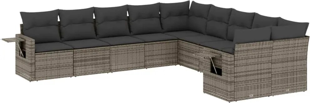 vidaXL Set mobilier de grădină cu perne, 10 piese, gri, poliratan