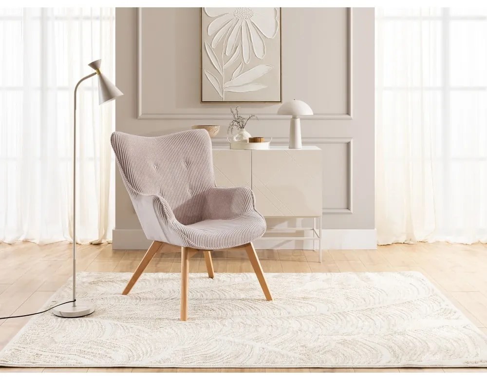 Fotoliu roz deschis cu tapițerie din catifea reiată Niko – Ropez