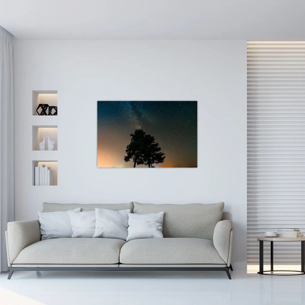 Tablou cu cerul nocturn și copaci (90x60 cm)