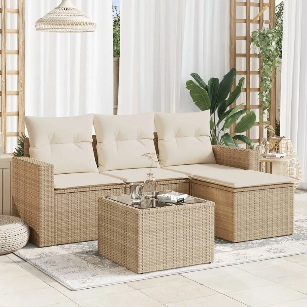 vidaXL Set canapele de grădină cu perne, 5 piese, bej, poliratan