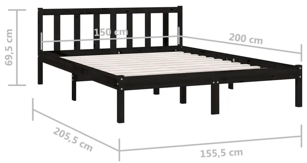 Cadru de pat UK King, negru, 150x200 cm, lemn masiv de pin Negru, 150 x 200 cm