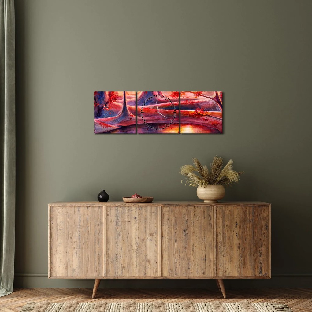 Tablou cu pădurea fermecată (cu ceas) (90x30 cm)