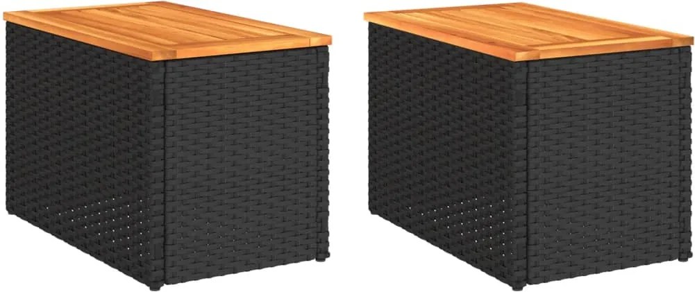 vidaXL Mese laterale de grădină 2 buc. negru 55x34x37cm lemn/poliratan