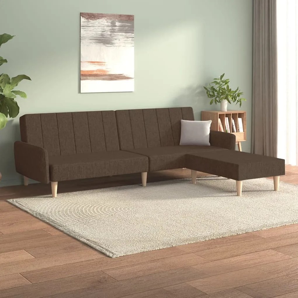 3080711 vidaXL Canapea extensibilă 2 locuri, cu taburet, maro, textil
