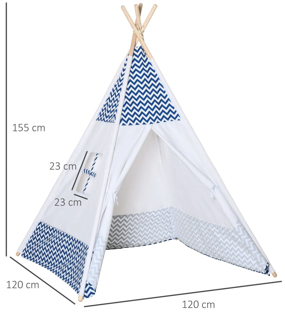 HOMCOM Cort Teepee Indian Gri și Alb pentru Copii 3-6 Ani, Spațiu de Joacă Interior/Exterior, Ușor de Asamblat | Aosom Romania
