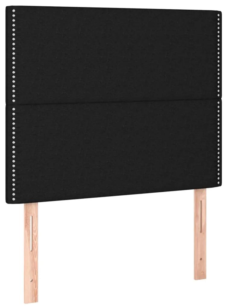 Pat box spring cu saltea, negru, 90x190 cm, textil Negru, 90 x 190 cm, Culoare unica si cuie de tapiterie
